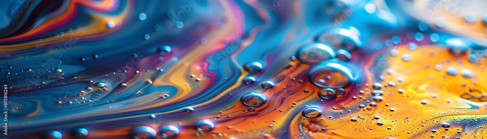 Poster Mesmerizing Iridescent Soap Bubble Formations in Macro Photography with Flowing Fluid Shapes and Vibrant Abstract Patterns