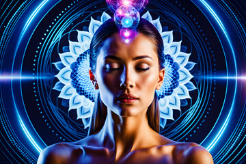 Women Face in Meditative State Closed Eyes Third Eye Ajna Chakra