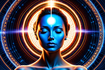 Women Face in Meditative State Closed Eyes Third Eye Ajna Chakra