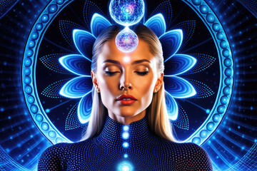 Women Face in Meditative State Closed Eyes Third Eye Ajna Chakra