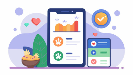 Stay on top of your pets health and nutrition with a tracking app that offers daily and weekly summaries of their food intake and activity levels.. Vector illustration