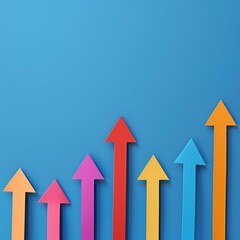 A group of arrows standing in a row points upward, indicating team alignment and growth, sharpen banner template with copy space on center