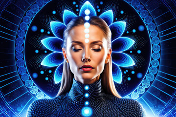 Women Face in Meditative State Closed Eyes Third Eye Ajna Chakra