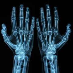 Detailed X-ray of human hands.