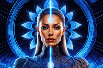 Women Face in Meditative State Opened Eyes Third Eye Ajna Chakra