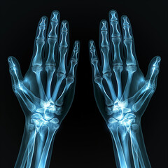 Detailed X-ray of human hands.