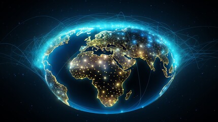 AIcrafted Earth with digital links, global network, internet connectivity background
