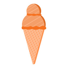 a two pile chocolate ice cream topped with jam and served into an ice cream cone. ice cream illustration element