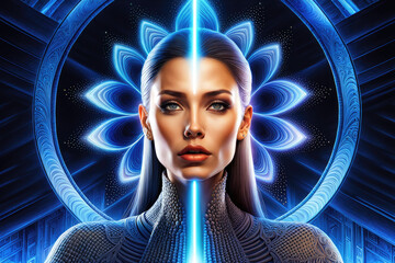 Women Face in Meditative State Opened Eyes Third Eye Ajna Chakra