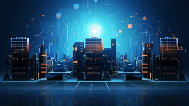 Tech landing page, blockchain illustration, digital connections, website theme