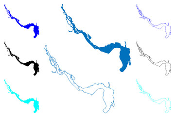 Kaniv Reservoir (Ukraine, Dnieper River) map vector illustration, scribble sketch Kanivs'ke vodoskhovyshche map