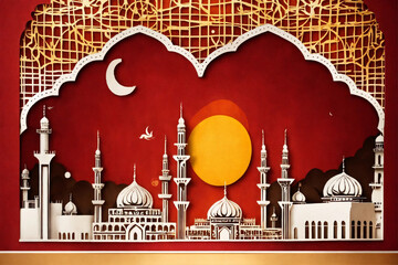 White mosque in red background design