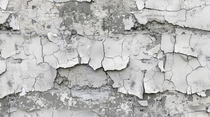 Obraz premium A highly detailed and realistic texture of an aged, cracked wall with subtle gray tones. The background is white to highlight the intricate details in textures and patterns on the concrete wall.