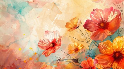 Watercolor of bright colors on an abstract background.