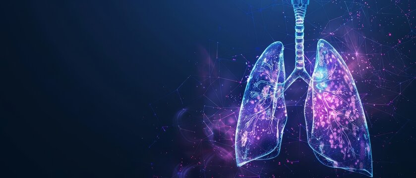 Digital illustration of human lungs with medical data overlays advances the understanding of respiratory diseases, Sharpen banner template with copy space on center