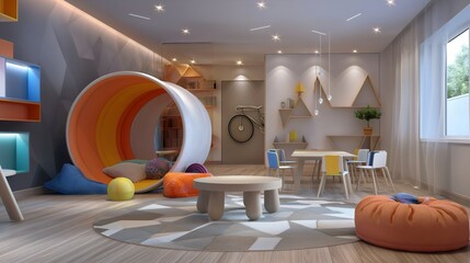 Welcome to Wonderland: A Modern Children's Room Abuzz with Colorful Toys and Creative Play Spaces