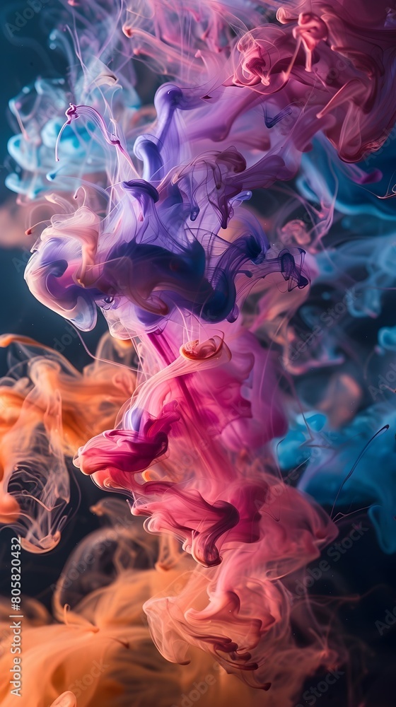 Poster Colorful Fluid Dynamics Forming Abstract Organic Patterns in Vibrant Swirling Motion and Splashing Effect Captivating Surreal Visuals with Depth and