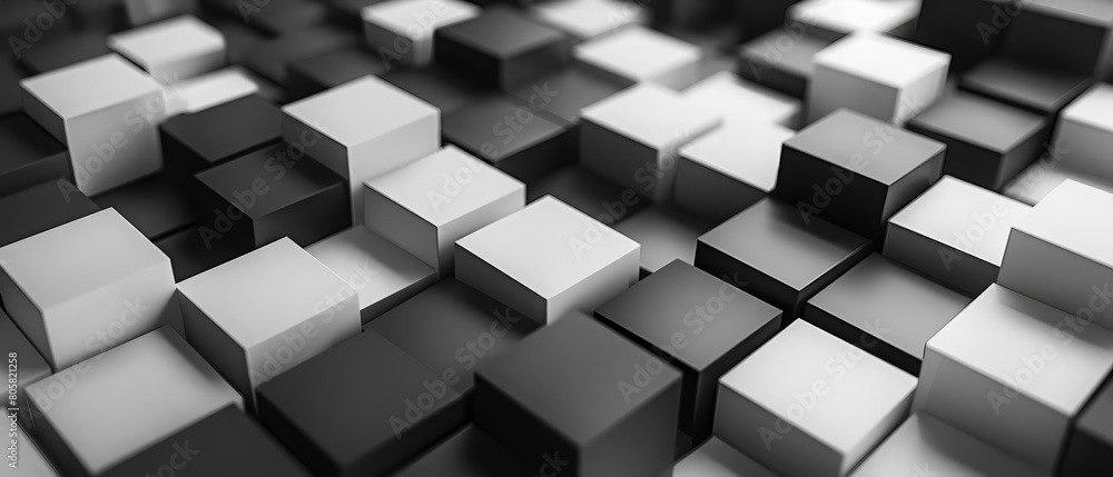 Poster in this background, black cubes of different sizes create a pattern of white luxury and modern shape