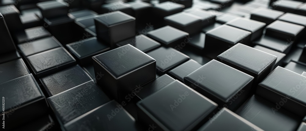 Poster in this background, black cubes of different sizes create a pattern of white luxury and modern shape