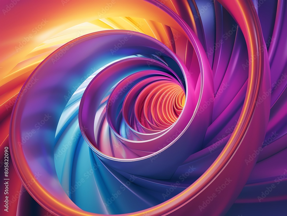 Poster a mesmerizing spiral vortex swirls in a blend of vibrant colors, creating an abstract and hypnotic v