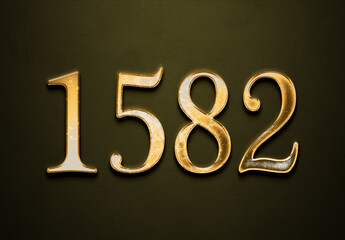 Old gold effect of 1582 number with 3D glossy style Mockup.