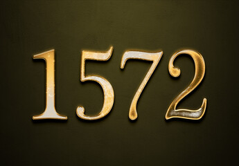 Old gold effect of 1572 number with 3D glossy style Mockup.