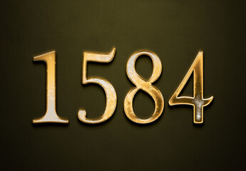 Old gold effect of 1584 number with 3D glossy style Mockup.