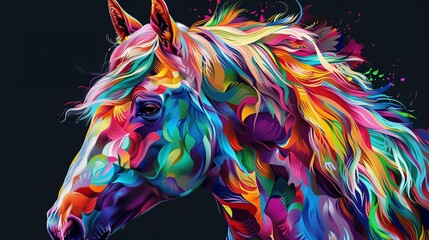 An abstract artistic depiction of a horse, rendered in a colorful and textured style, blending realism with creativity.