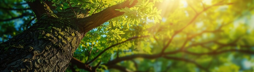 Fototapeta premium The tree is adorned with vibrant green foliage.