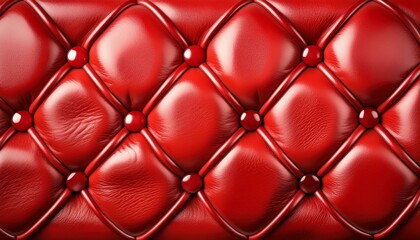 Buttoned Crimson Charm: Quilted Leather with Repeat Pattern Seam