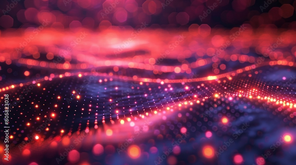 Poster a technology-themed backdrop featuring a grid pattern and illuminated dots.
