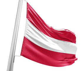 Austria waving flag with mast on white background with cutout path.