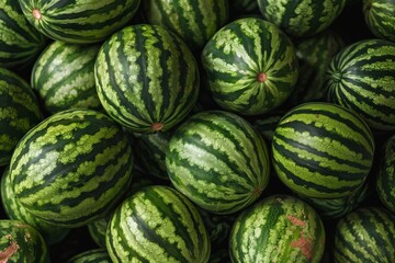 Bountiful Harvest: Vibrant Watermelons Piled High in Natural Setting