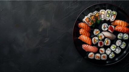 Top view set of japanese food sushi shabu and tempura top down view, flat lay