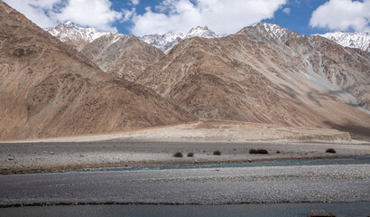 Himalayan mountains in the Shyok River Valley in northern India near the border with Tibet