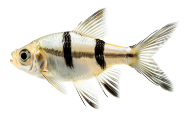 Silver fish with black stripes isolated on white or transparent background