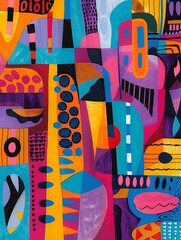 Create an abstract representation of Cuscuz Brasileiro using vibrant colors and geometric shapes