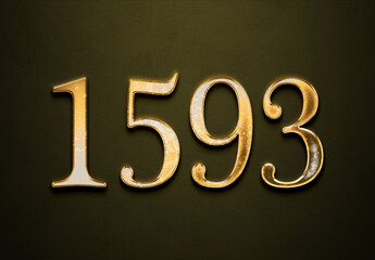 Old gold effect of 1593 number with 3D glossy style Mockup.