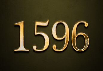 Old gold effect of 1596 number with 3D glossy style Mockup.