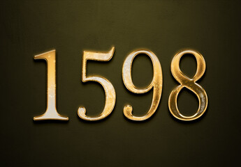 Old gold effect of 1598 number with 3D glossy style Mockup.