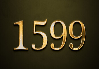 Old gold effect of 1599 number with 3D glossy style Mockup.
