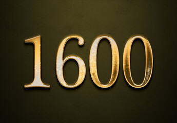 Old gold effect of 1600 number with 3D glossy style Mockup.