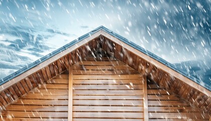 roof of the house, icicles on roof home Sunny big sunshine yellow sunflower sunflowers with leaf leaves on sky blue background with rain water droplet. Mock up presentation