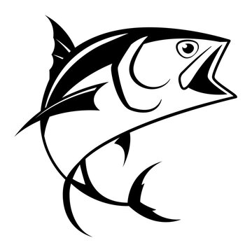 recommend clip art: Black tuna drawing on white background.