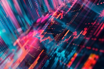 Obraz premium Captivating Abstract Data Visualization of Market Fluctuations with Dynamic Shapes and Lines in a Futuristic Digital Art Aesthetic