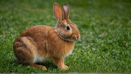 Brown rabbit on green grass in the park