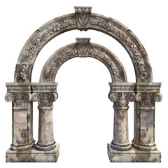 Obraz premium Antique concrete archway a grand entryway isolated on white or transparent background