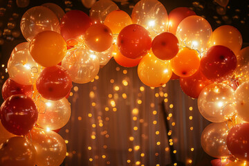 A balloon arch adorned with fairy lights woven through the balloons, creating a dazzling and luminous display for parties or celebrations.