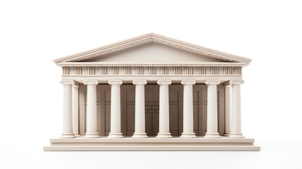 Elegant photo of a classic Greek temple model, with iconic Doric columns and a pediment, isolated on a white background, ideal for historical presentations or art projects.