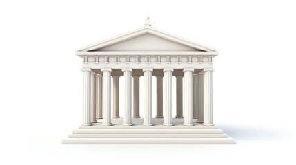 Elegant photo of a classic Greek temple model, with iconic Doric columns and a pediment, isolated on a white background, ideal for historical presentations or art projects.
